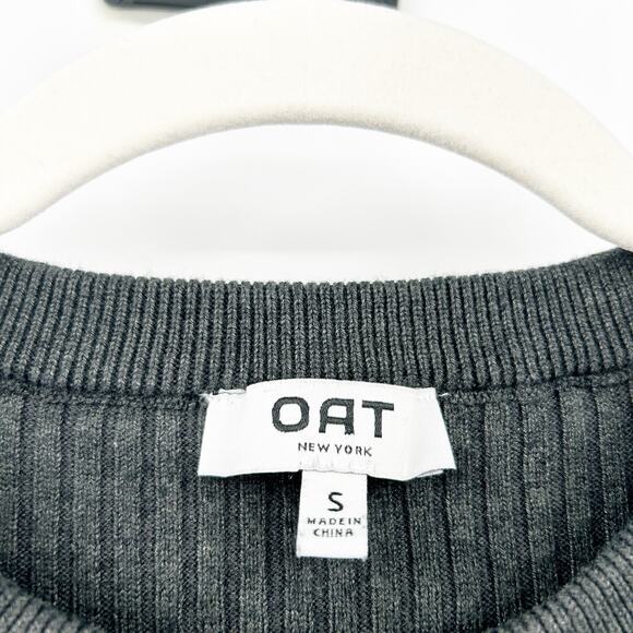 Oat Womens Fall Drop Shoulder Wide Sleeve Ribbed Knit Henley Sweater Size S Gray - Picture 2 of 6